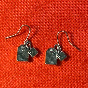 Tea Bag Silver Tone Pierced Earrings